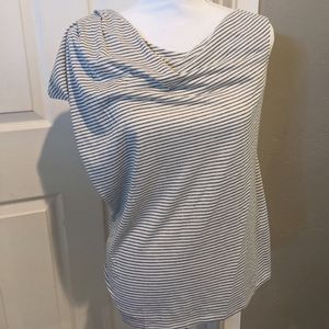Armani Exchange Women's Grey and White Striped Shirt Large